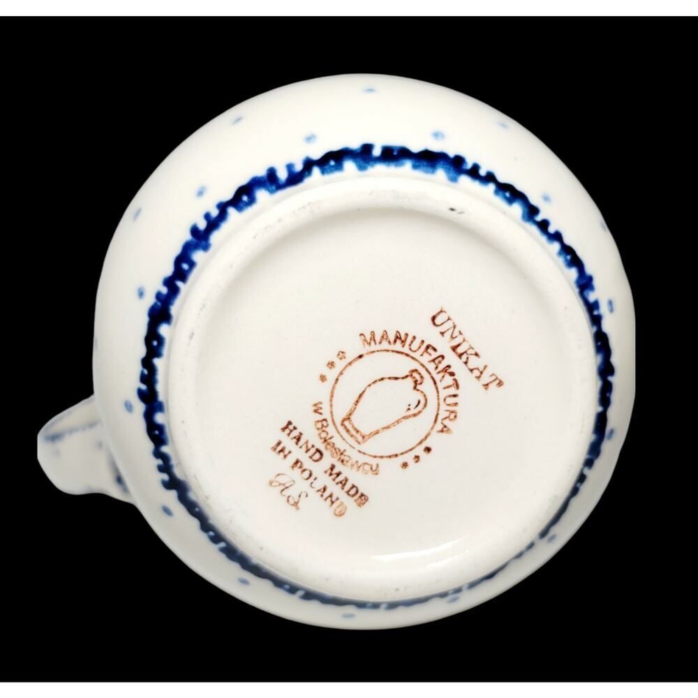 Blue Rose Pottery Handmade Polish Boleslawiec Floral Creamer Pitcher Blue Flower - Picture 8 of 9